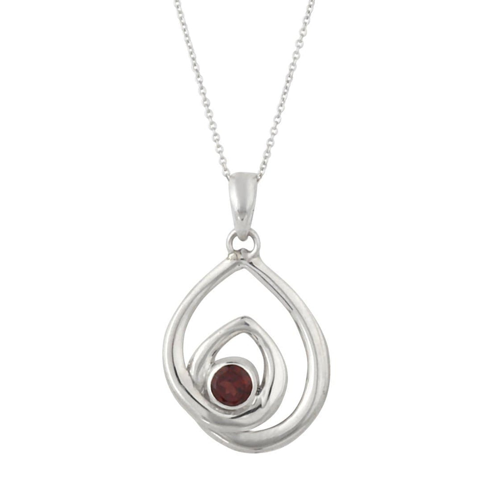 Sterling Silver Garnet Swirl Teardrop Pendant Necklace