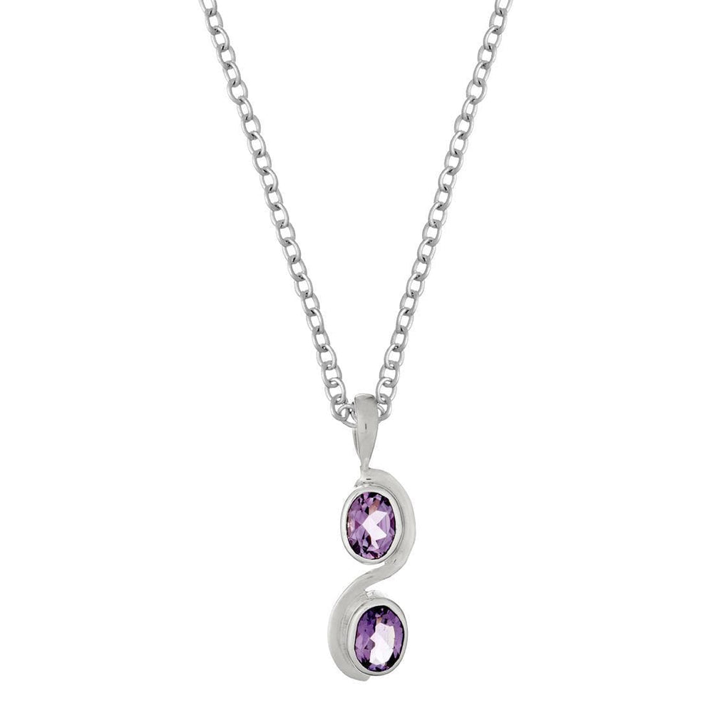 
                  
                    Sterling Silver Double Oval Amethyst Drop Pendant Curb Chain Necklace
                  
                