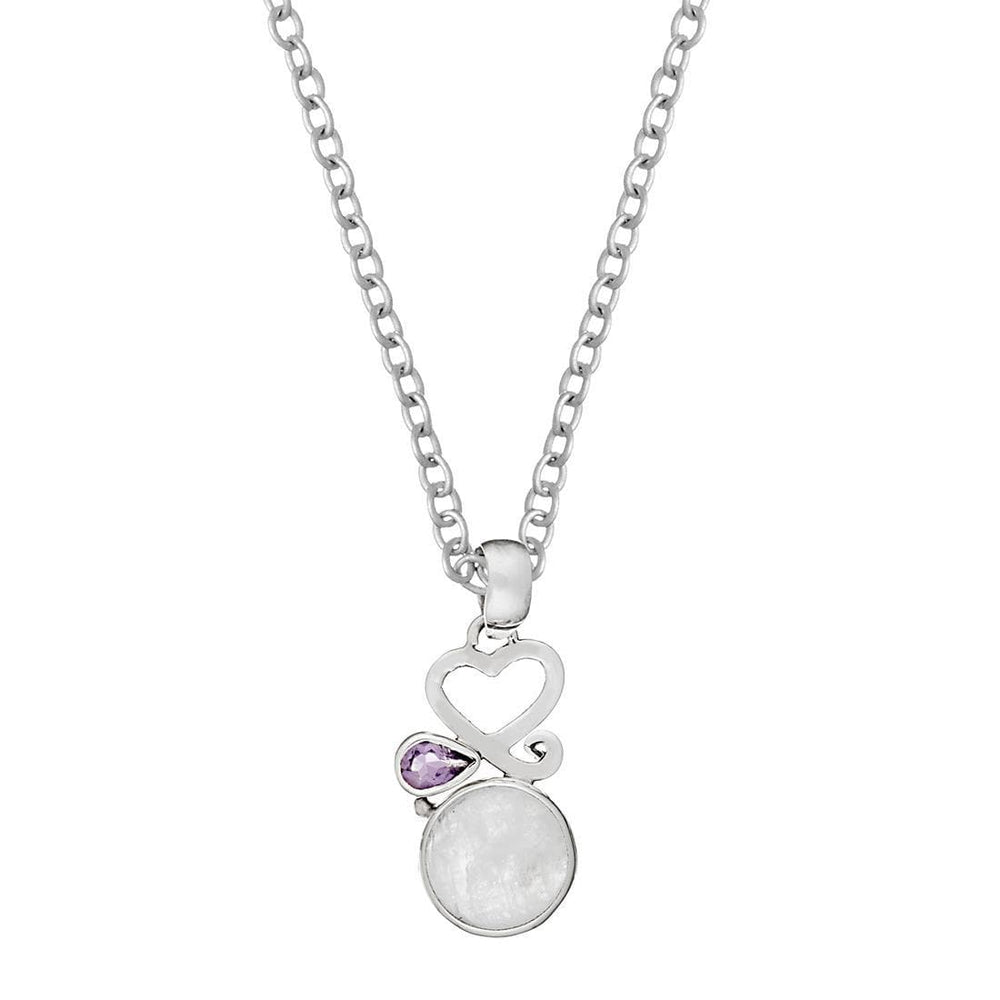 Sterling Silver Moonstone Amethyst Heart Pendant Necklace
