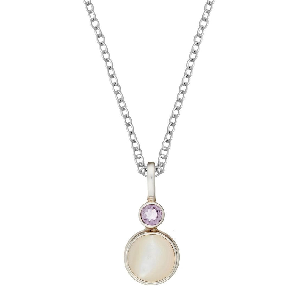 Sterling Silver Mother of Pearl Amethyst Pendant Necklace