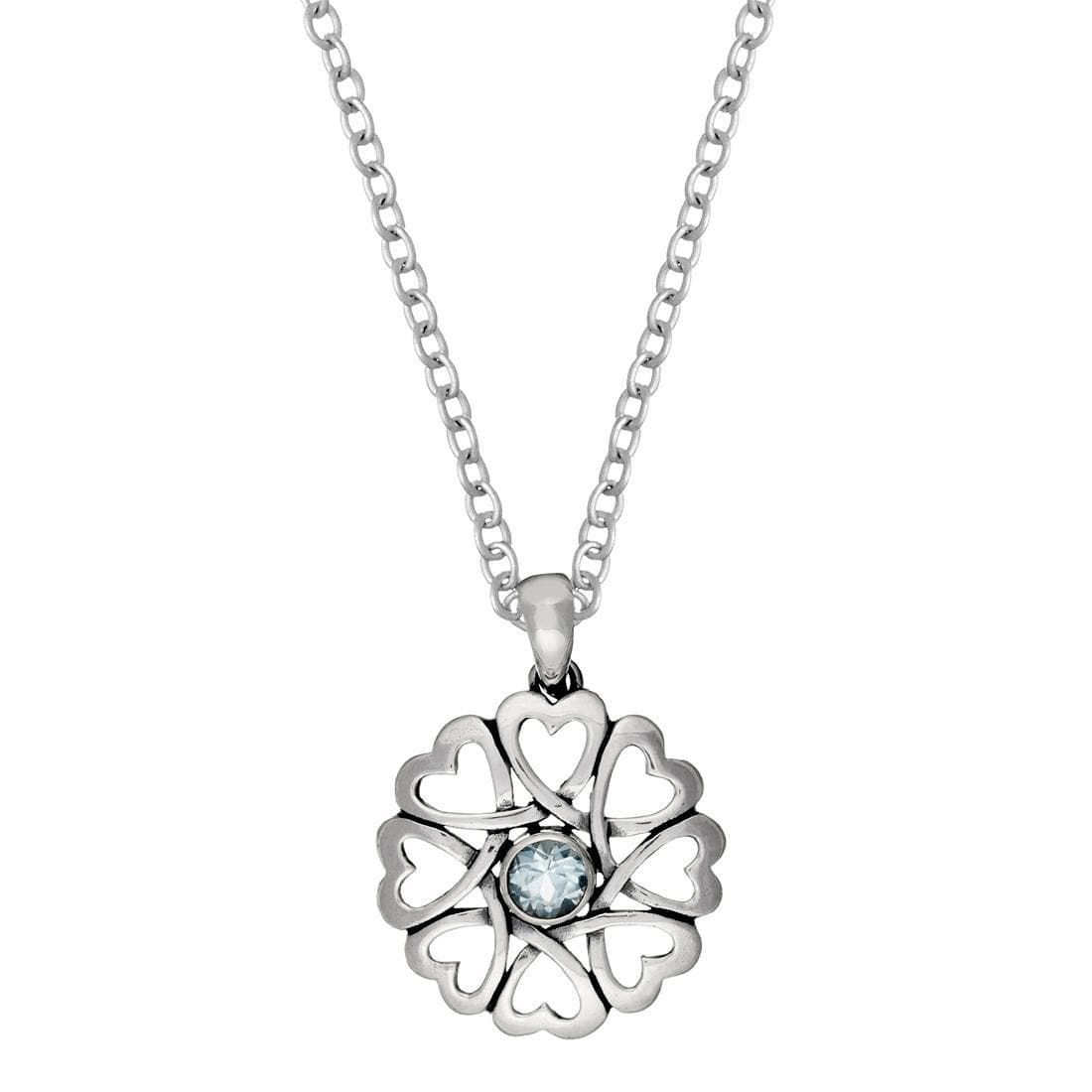 
                  
                    Sterling Silver Blue Topaz Open Heart Flower Disc Pendant Necklace
                  
                