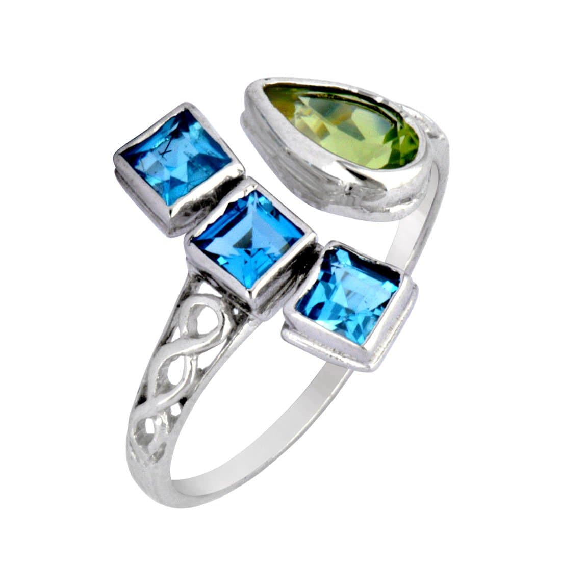 
                  
                    Sterling Silver Blue Topaz & Green Peridot Gemstone Braided Ring
                  
                