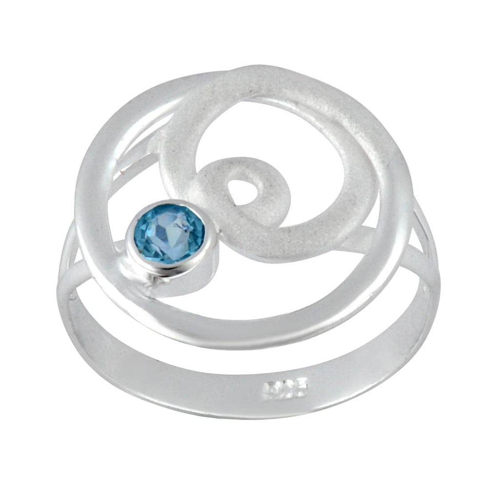 Sterling Silver Blue Topaz Gemstone Round Scribble Swirl Ring