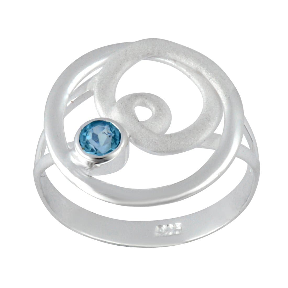 
                  
                    Sterling Silver Blue Topaz Gemstone Round Scribble Swirl Ring
                  
                