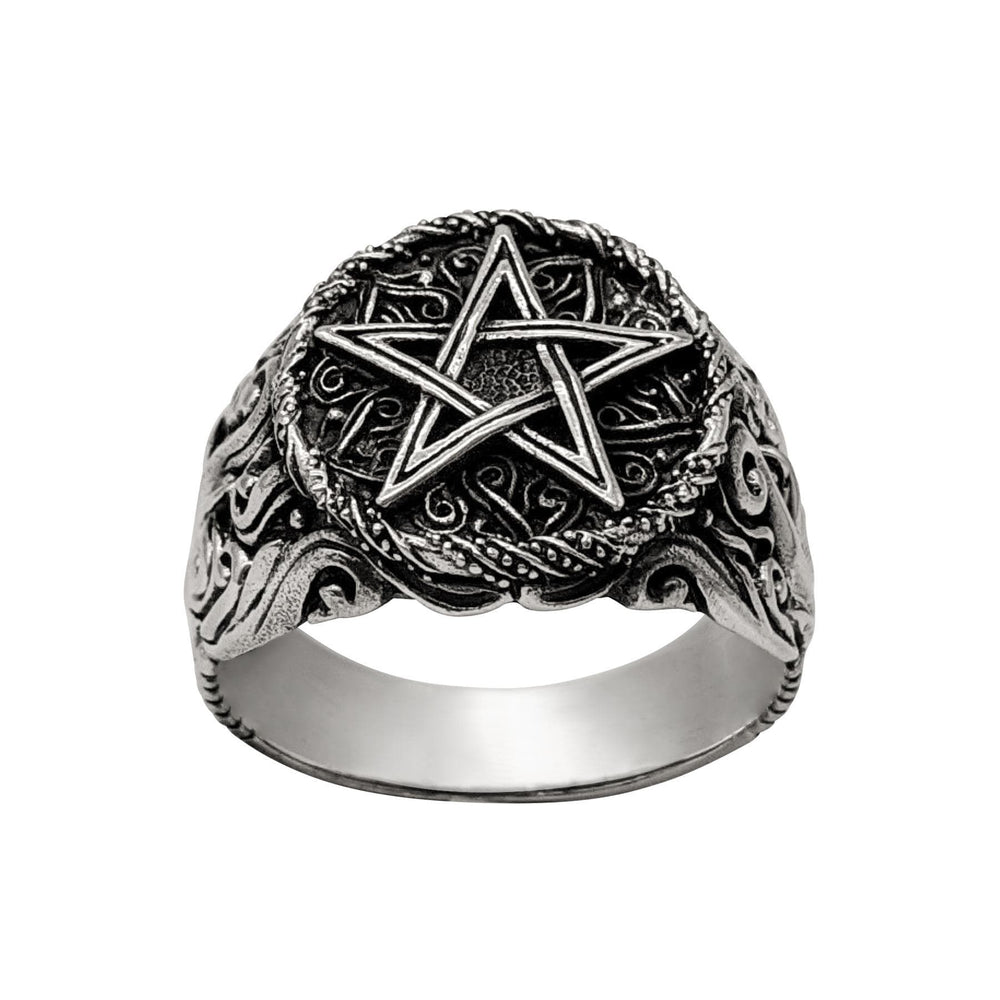 
                  
                    Sterling Silver Chunky Gothic Fire Pentacle Pentagram Signet Ring
                  
                