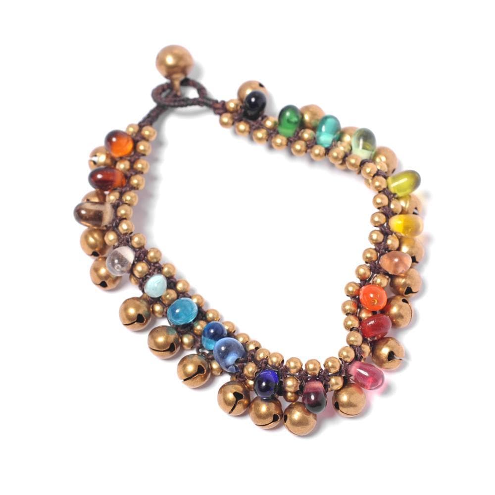 
                  
                    Gold Brass Rainbow Multicoloured Glass Bead Anklet With Bells
                  
                