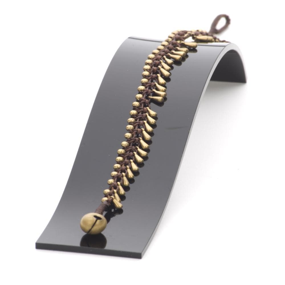 Gold Brass Indian Payal Bell Anklet Boho Beaded Cord Ankle Bracelet