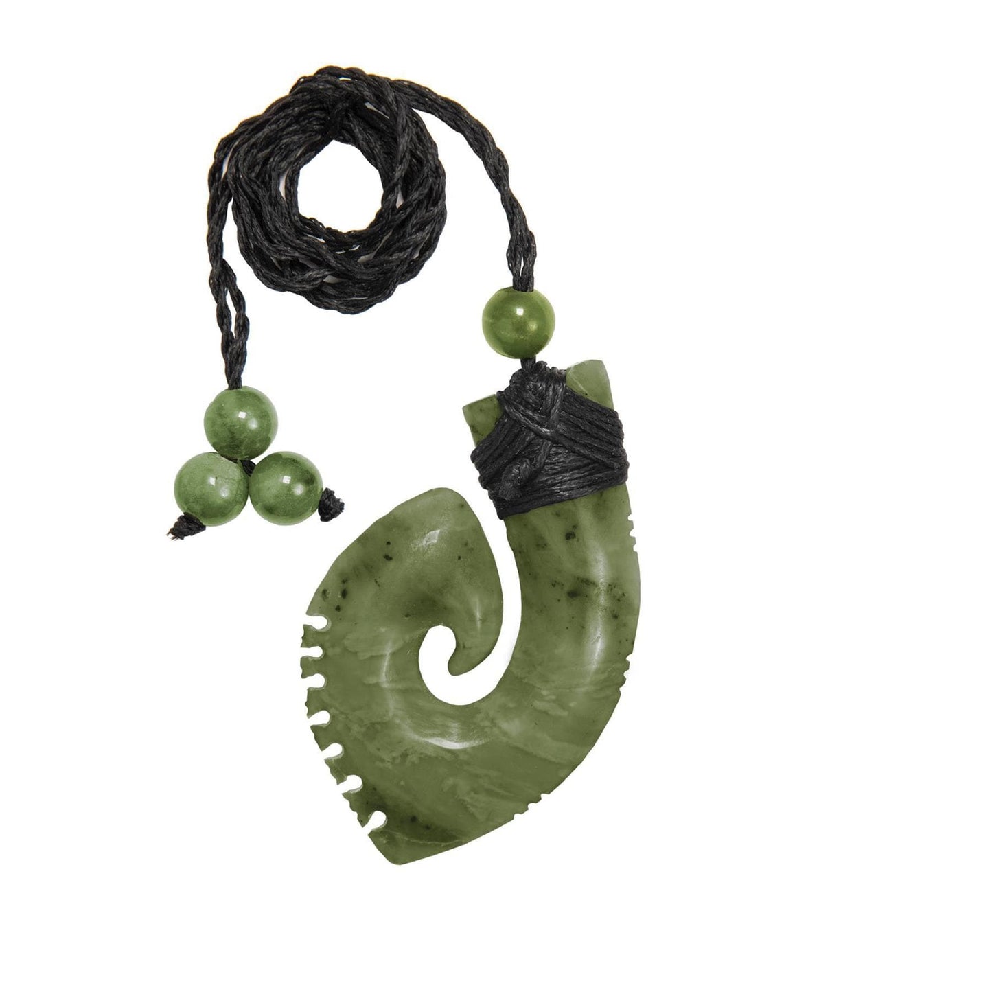 
                  
                    Nephrite Jade Maori Style Hei Matau Pendant Tribal Cord Necklace
                  
                