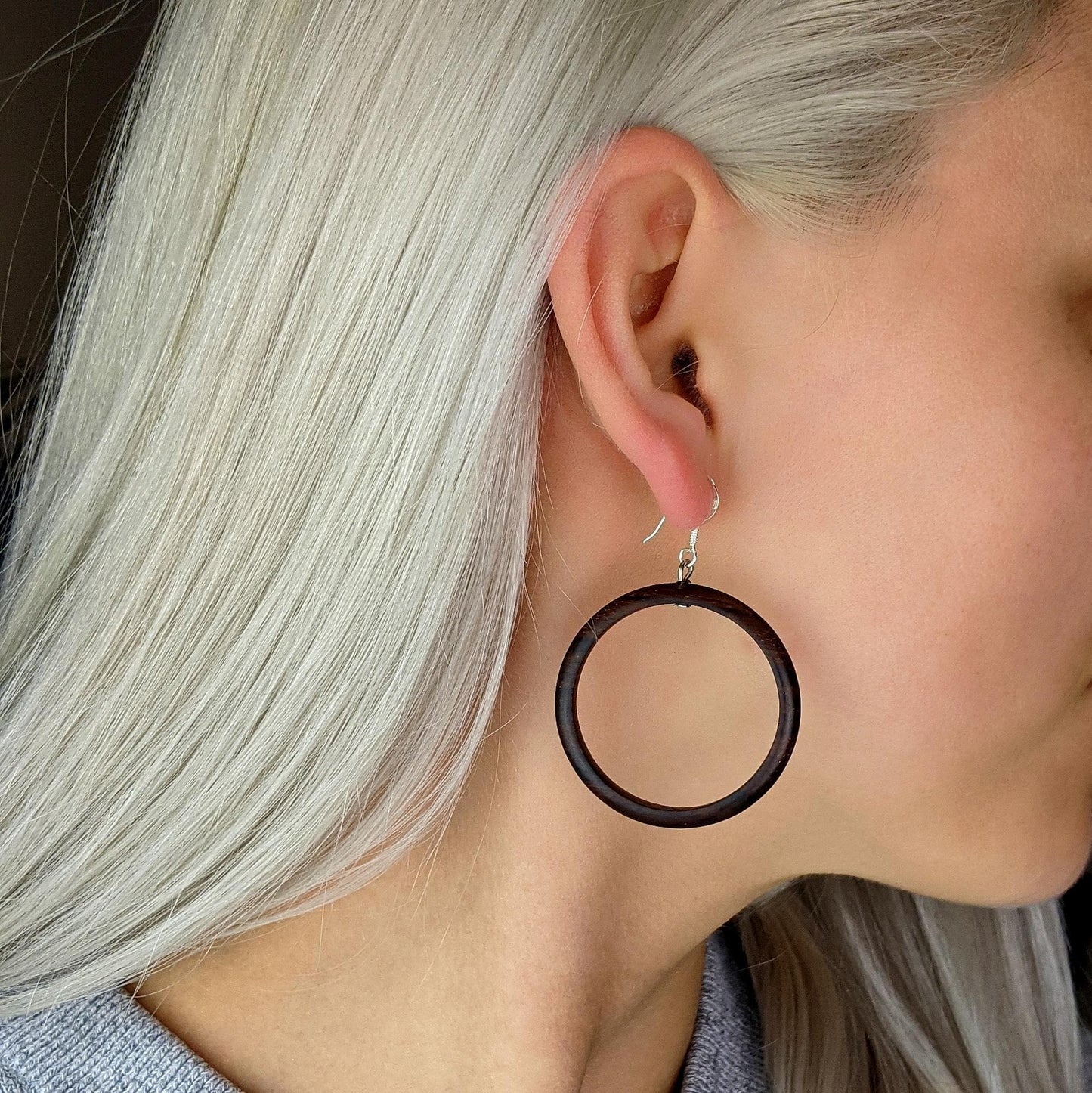 
                  
                    Wood Round Circle Earrings 38 mm With Sterling Silver Hooks
                  
                