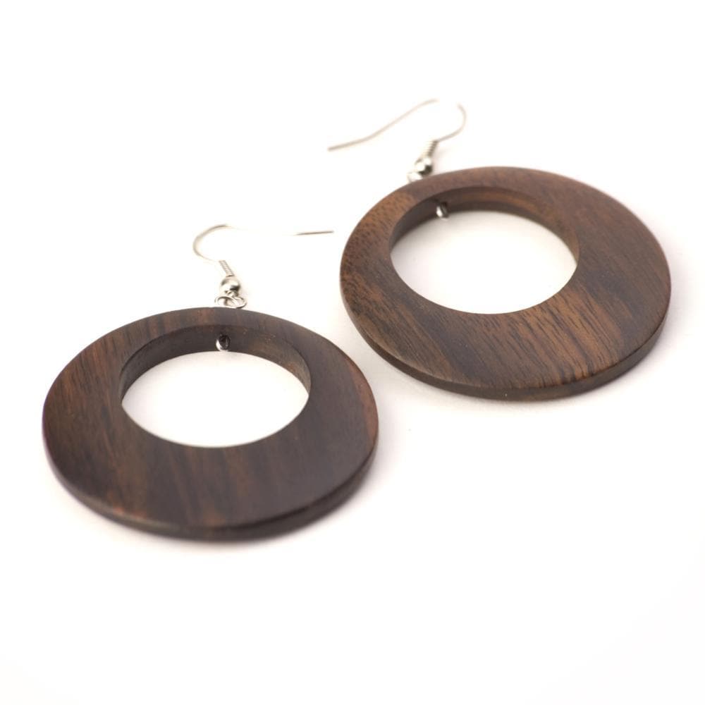 
                  
                    Wood Mod Round Disc Earrings 45 mm With Sterling Silver Hooks
                  
                