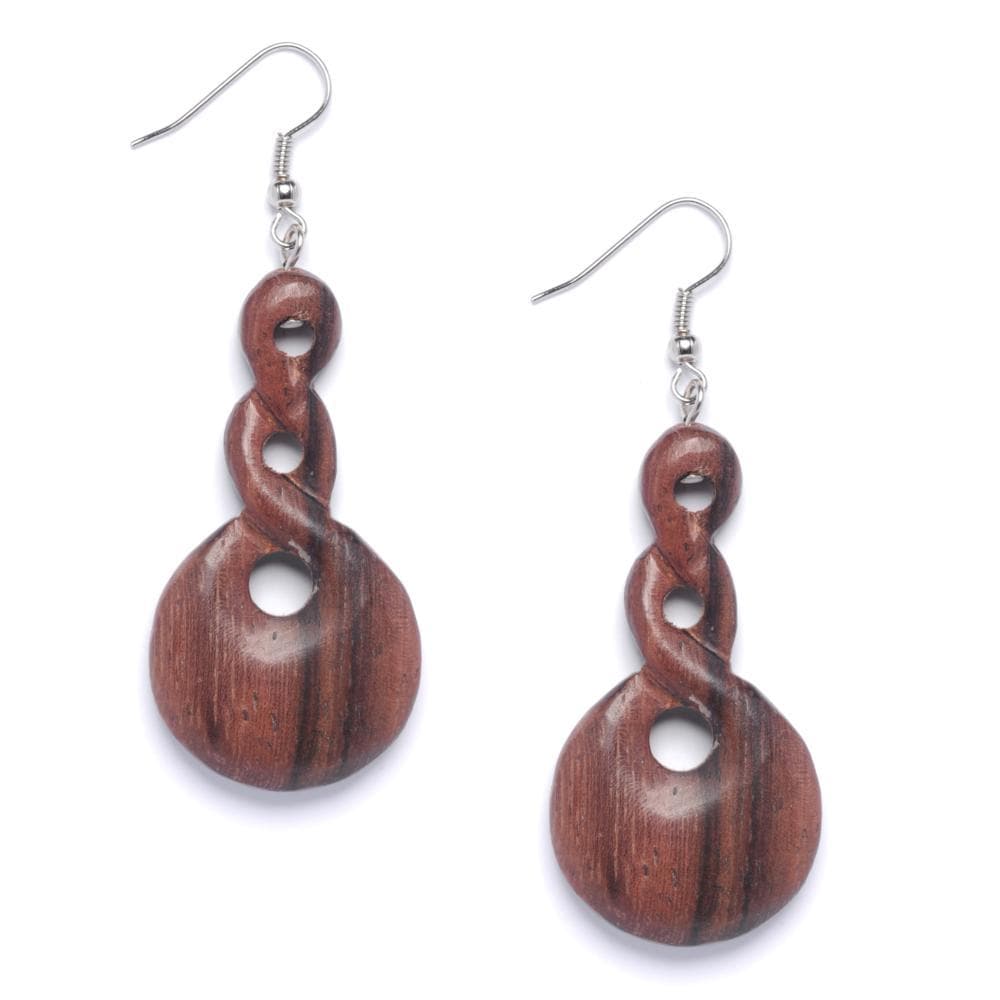 Wood Triple Twist Dangle Earrings With Sterling Silver Hooks