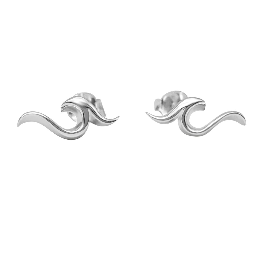 Sterling Silver Simple Sea Wave Stud Earrings Ocean Studs Beach Style