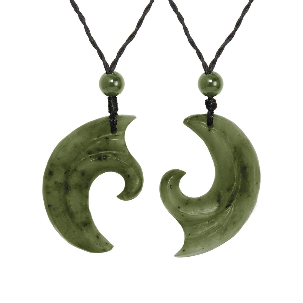 Nephrite Jade Two Split Half Koru Double Spiral Pendant Cord Necklaces