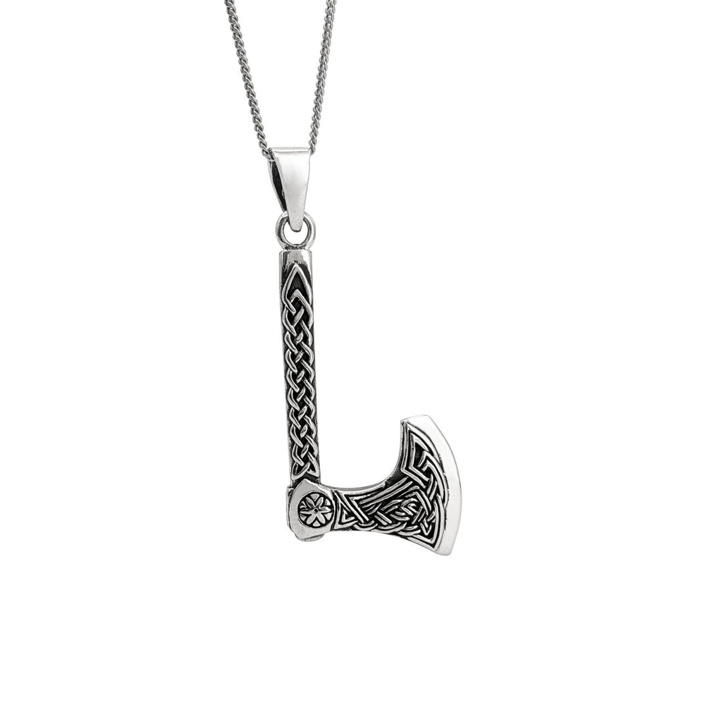 Sterling Silver Viking Battle Axe Pendant Norse Style Necklace