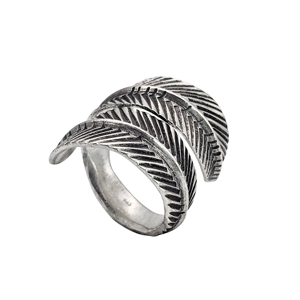 
                  
                    Pure Silver Karen Hill Tribe Wide Statement Wrap Feather Leaf Ring
                  
                