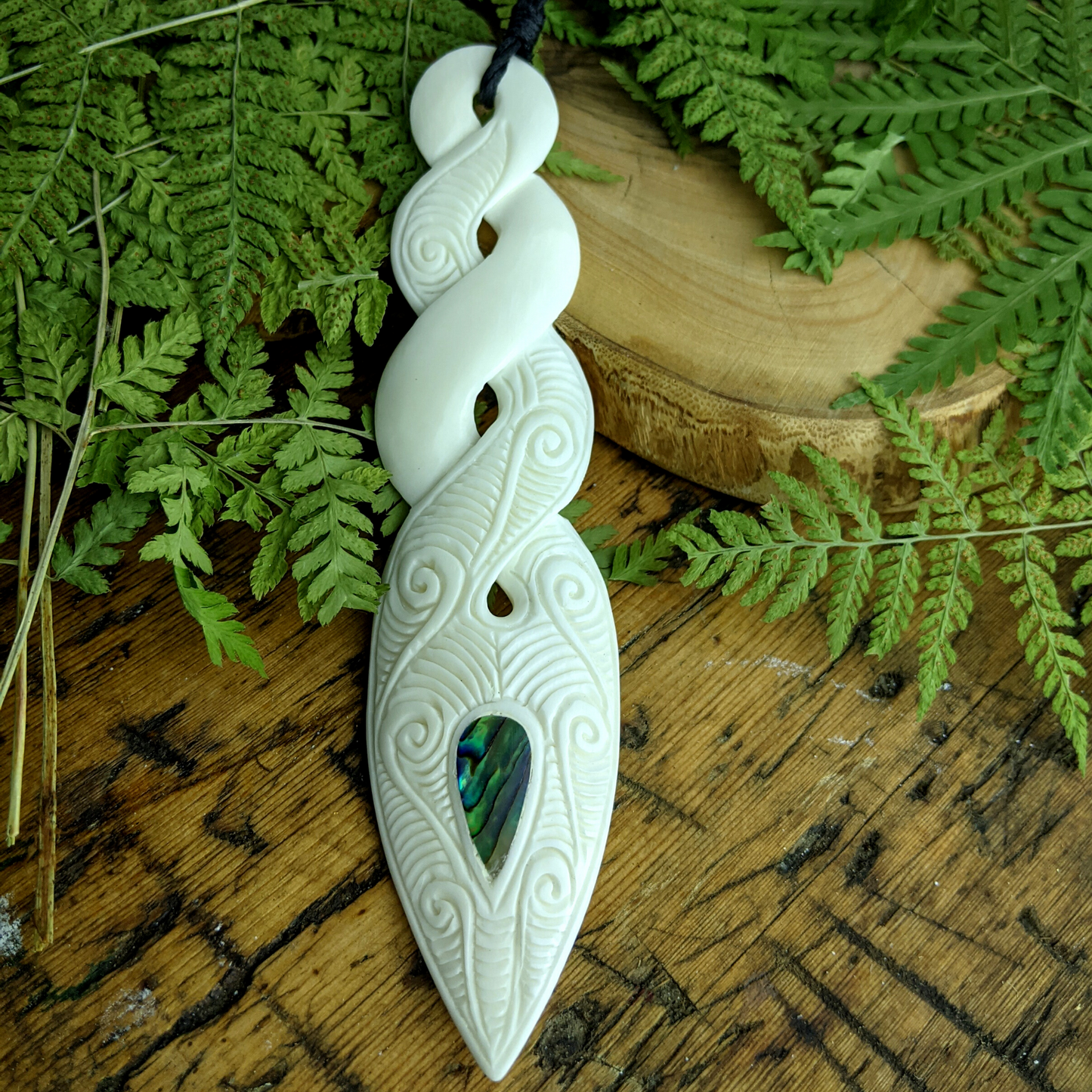 
                  
                    Bone Abalone Large Triple Twist Pikorua Pendant Tribal Cord Necklace
                  
                