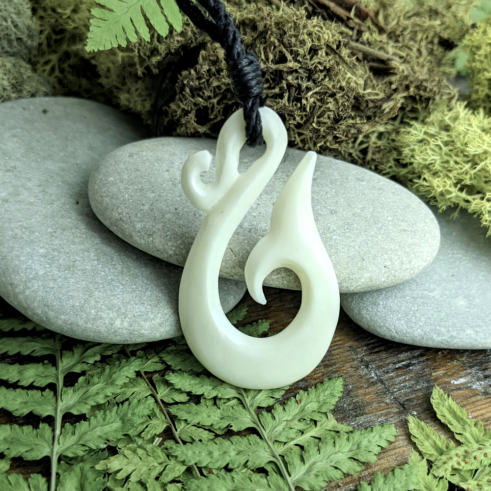Bone Hei Matau Whale Koru Pendant Maori Style Cord Surfer Necklace