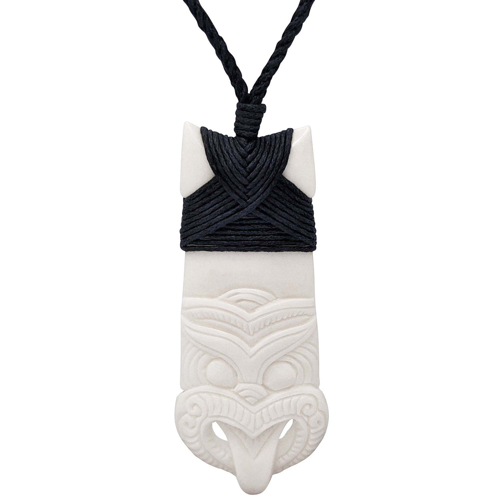 Bone Maori Style Tattoo Warrior Mask Pendant Tribal Cord Necklace