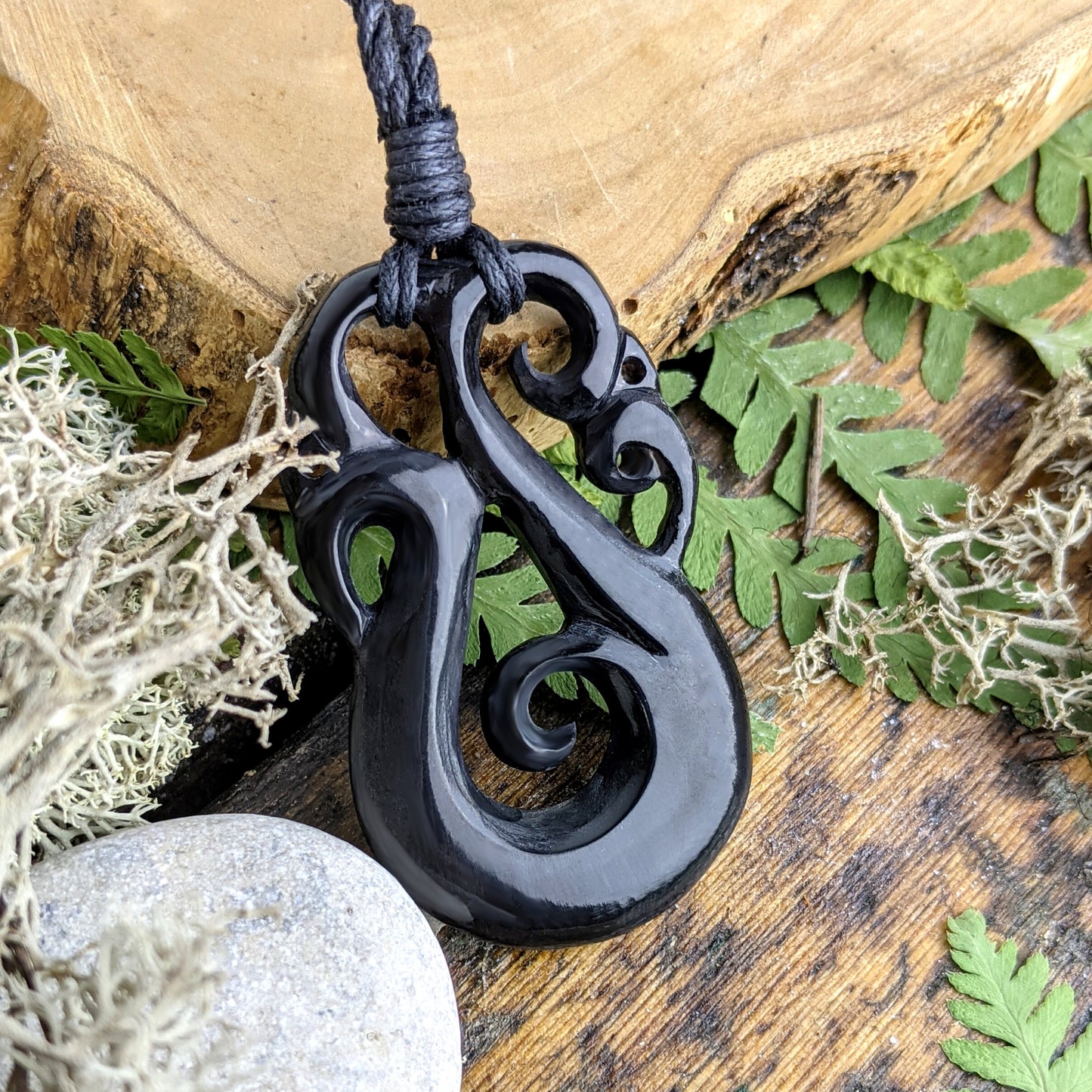 
                  
                    Horn Maori Style Carving Koru Spiral Pendant Tribal Cord Necklace
                  
                