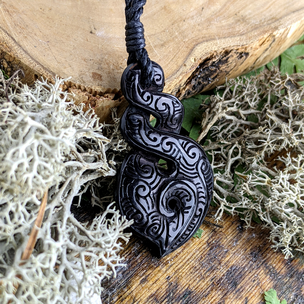 
                  
                    Horn Engraved Double Pikorua Koru Pendant Maori Style Necklace
                  
                