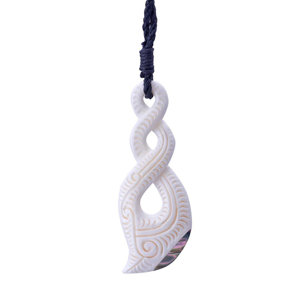 Bone Abalone Maori Style Triple Twist Pikorua Pendant Cord Necklace