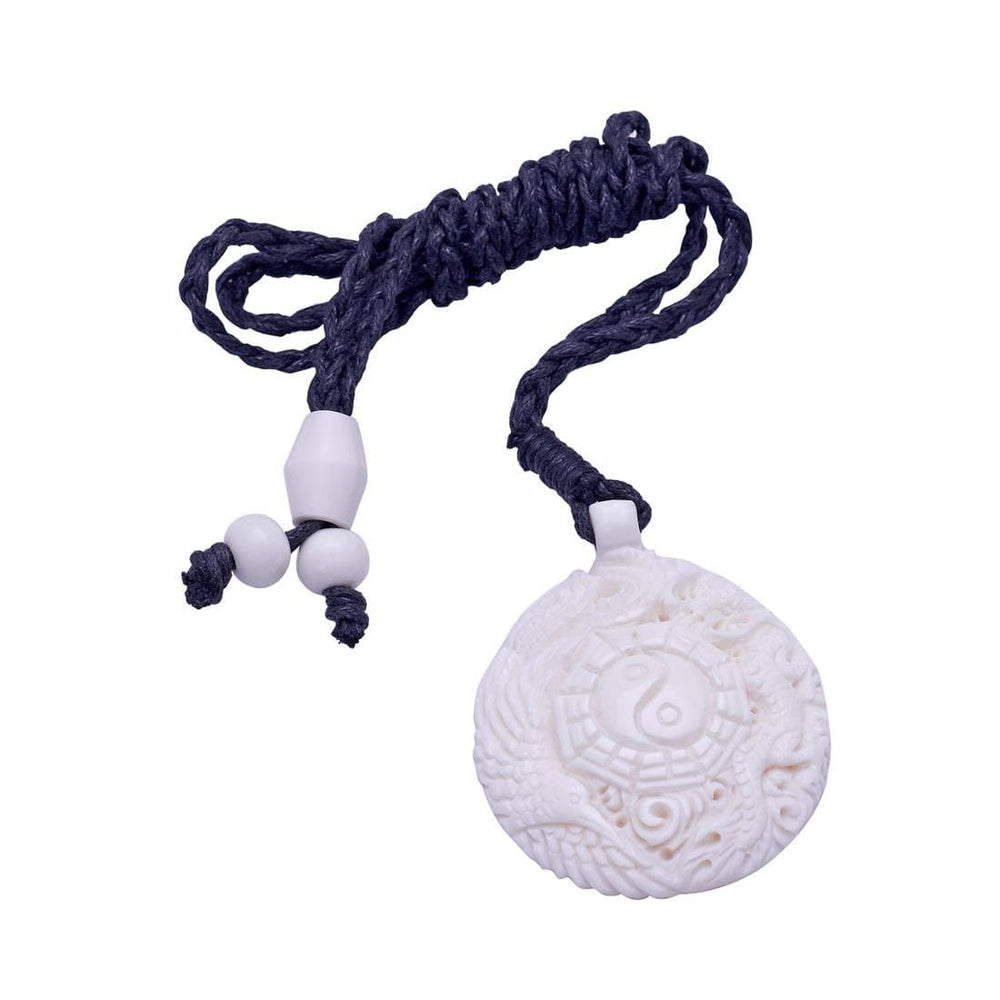 
                  
                    Bone Yin Yang Ching Taoist Dragon Phoenix Pendant Cord Necklace
                  
                