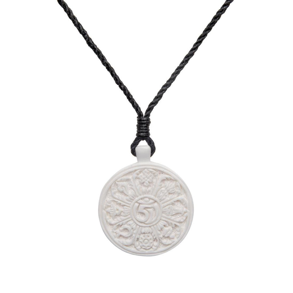 Bone Round Tibetan Buddhist Om Sacred Symbol Pendant Cord Necklace