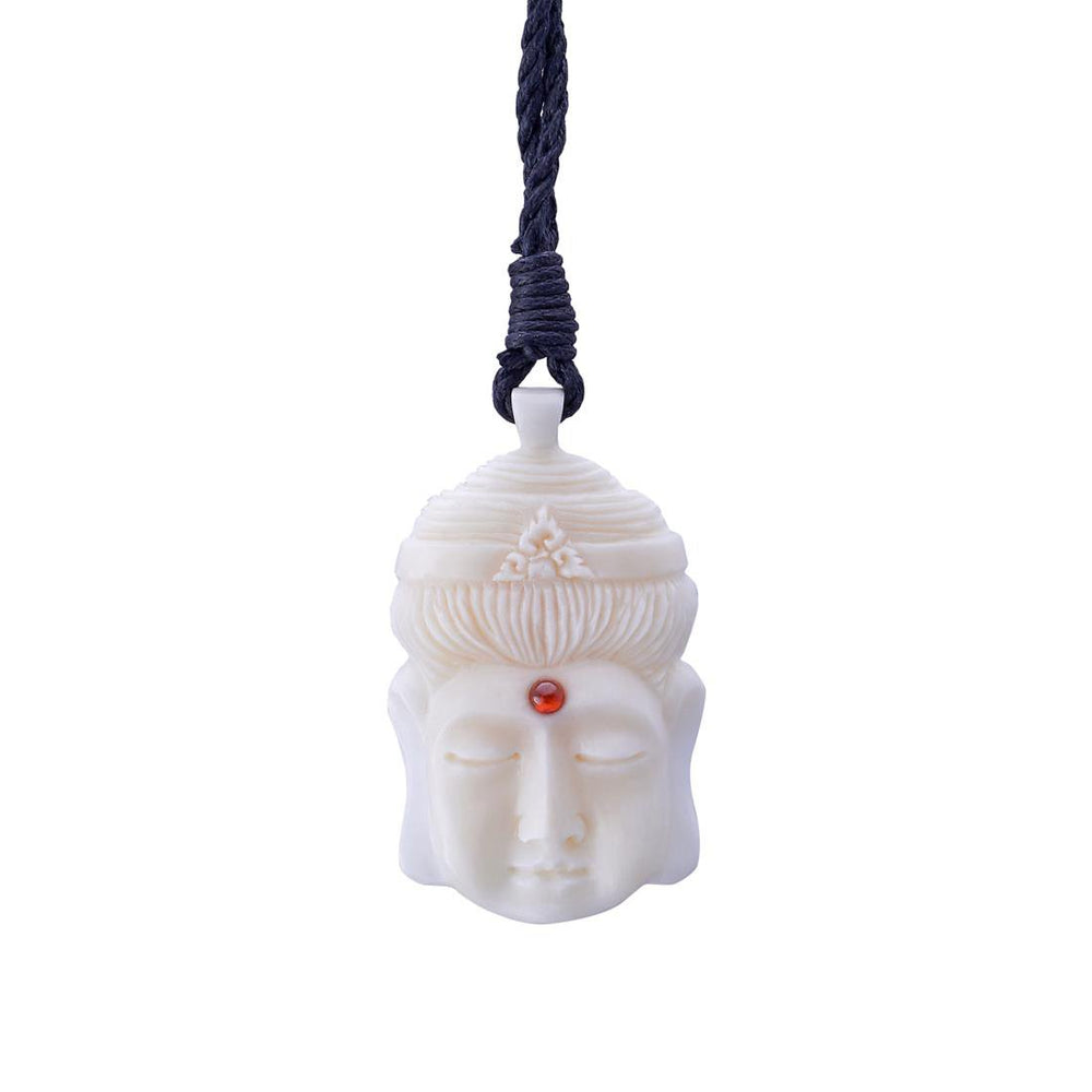 Bone Tibetan Buddha Third Eye Meditation Pendant Cord Necklace