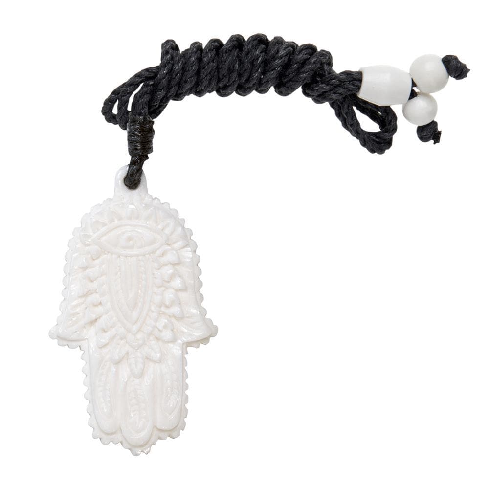 
                  
                    Bone Fatima Hamsa Hand Pendant Cord Necklace Hand Carved Jewellery
                  
                