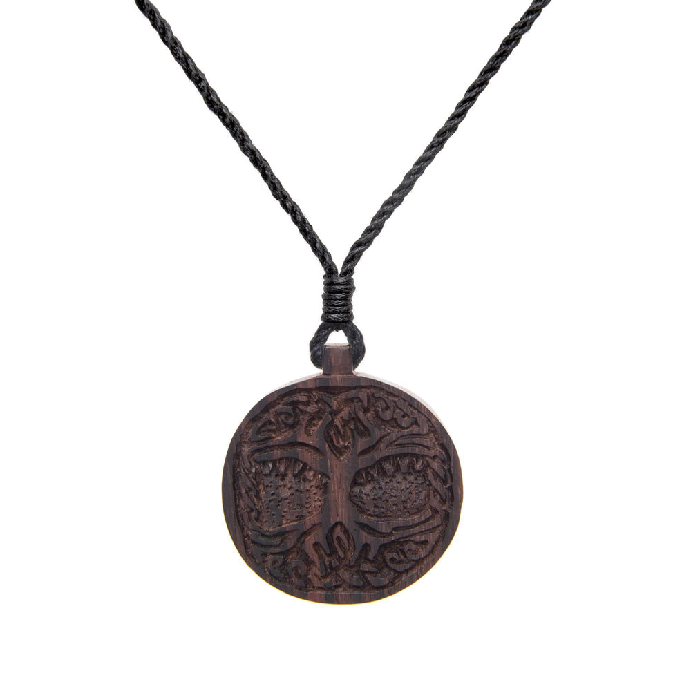 
                  
                    Wood Round Tree of Life Necklace Hand Carved Wooden Pendant With Cord
                  
                