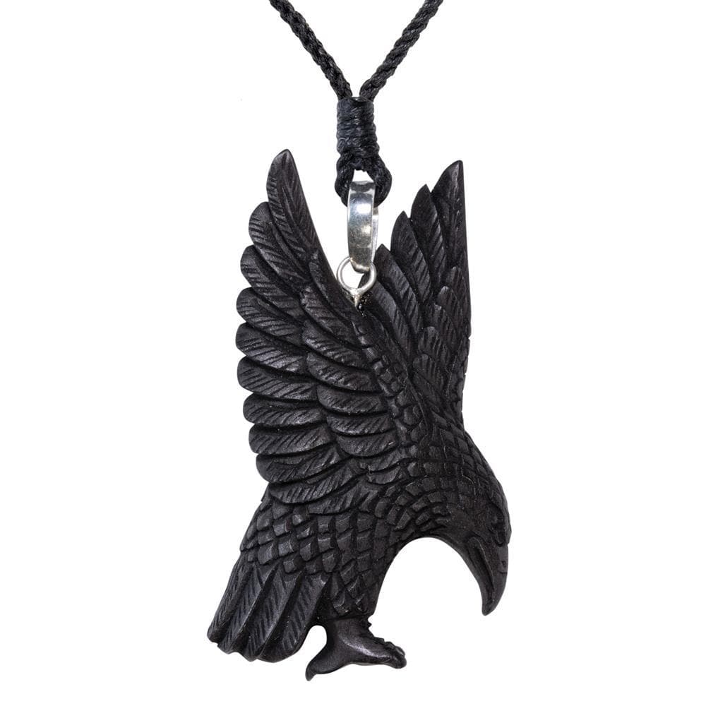 
                  
                    Wood Sterling Silver Carved Eagle Pendant Spirit Totem Cord Necklace
                  
                