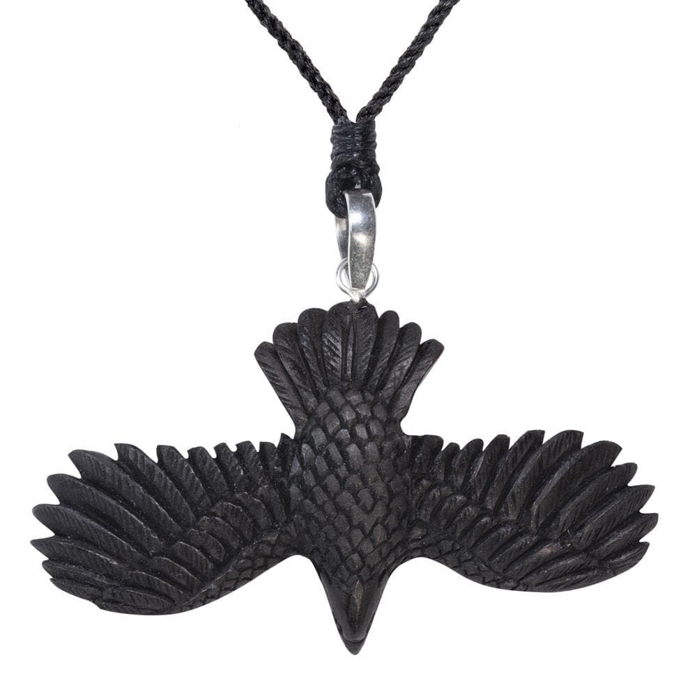 
                  
                    Wood Sterling Silver Carved Flying Eagle Pendant Totem Cord Necklace
                  
                