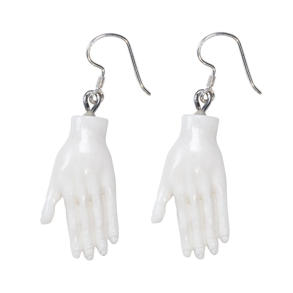 Bone Carved Hand Dangle Earrings With Sterling Silver Hooks
