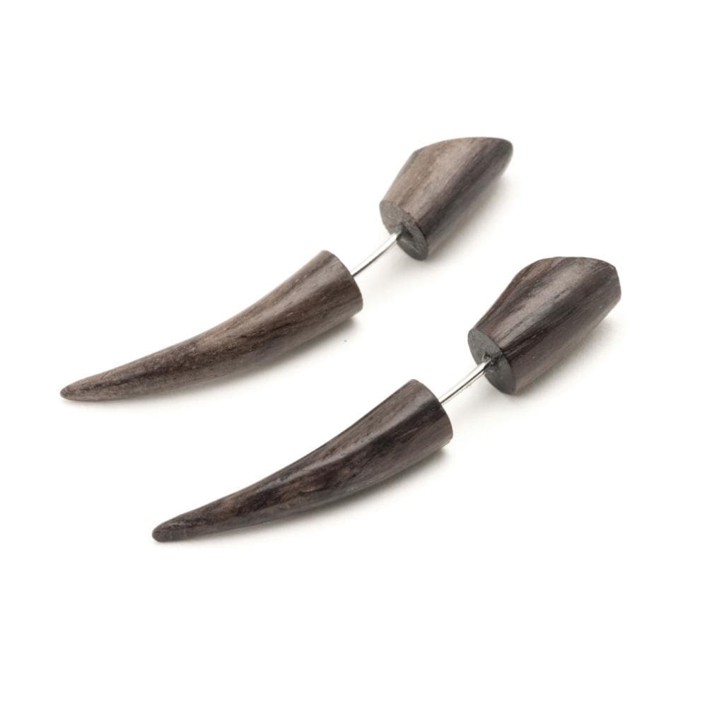 
                  
                    Wood Curved Spike Fake Stretcher Earrings 45 mm Tribal Style
                  
                