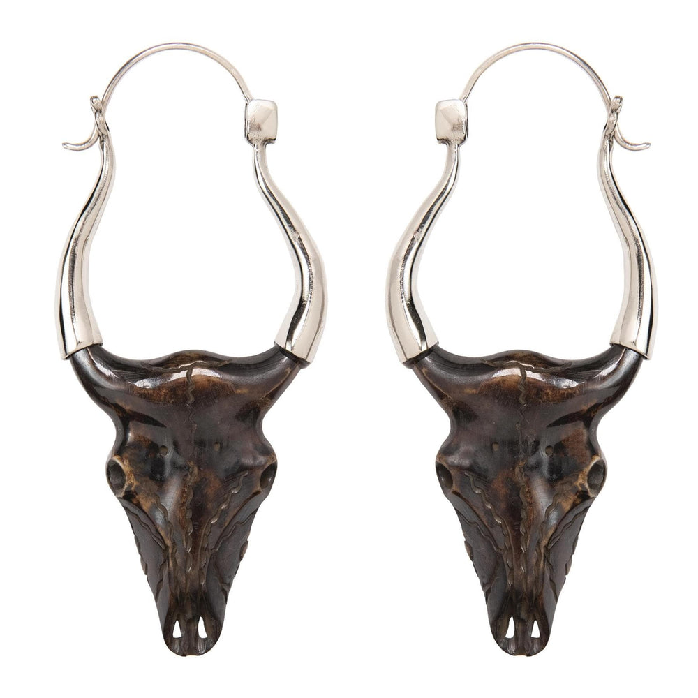 Sterling Silver Dyed Bone Buffalo Cow Bull Skull Gothic Earrings