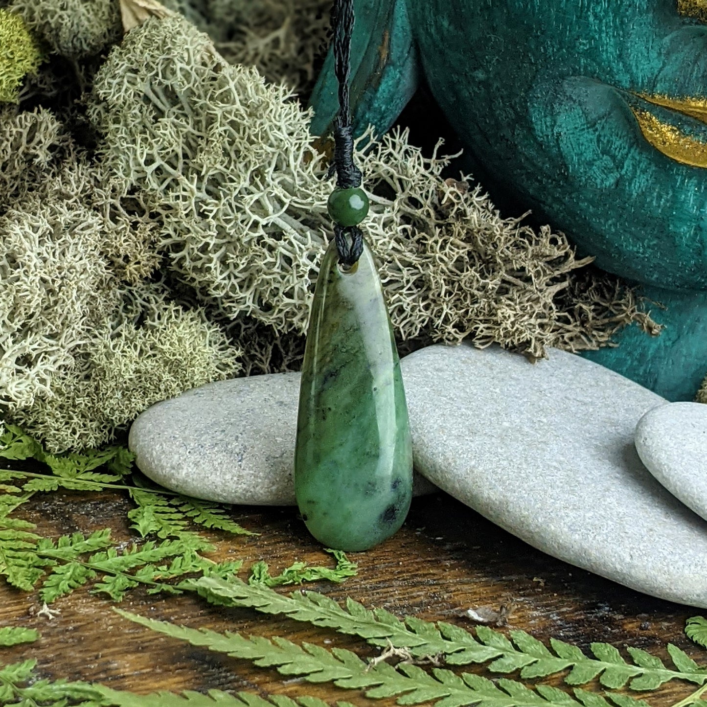 
                  
                    Nephrite Jade Maori Style Smooth Roimata Pendant Tribal Cord Necklace
                  
                