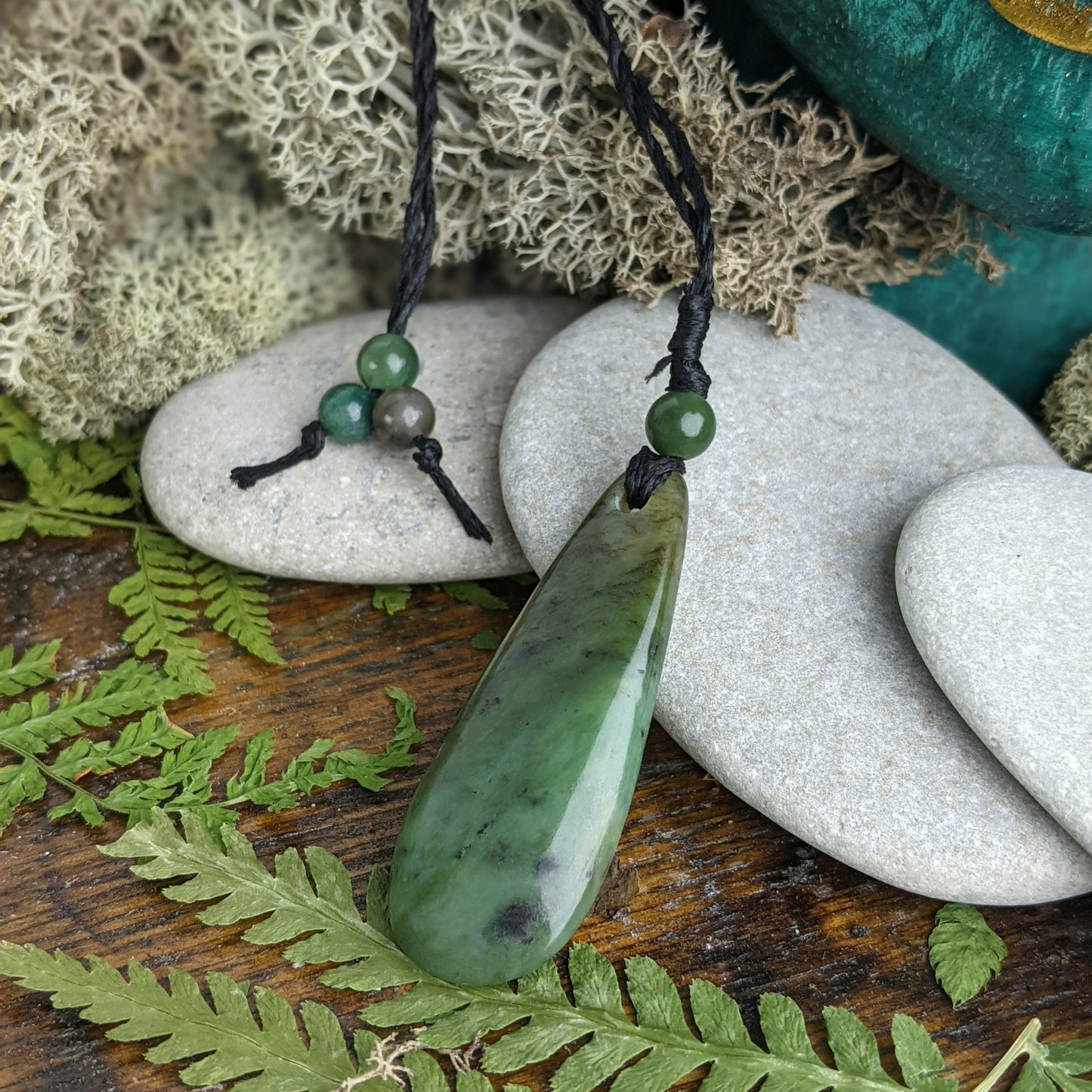 
                  
                    Nephrite Jade Maori Style Smooth Roimata Pendant Tribal Cord Necklace
                  
                