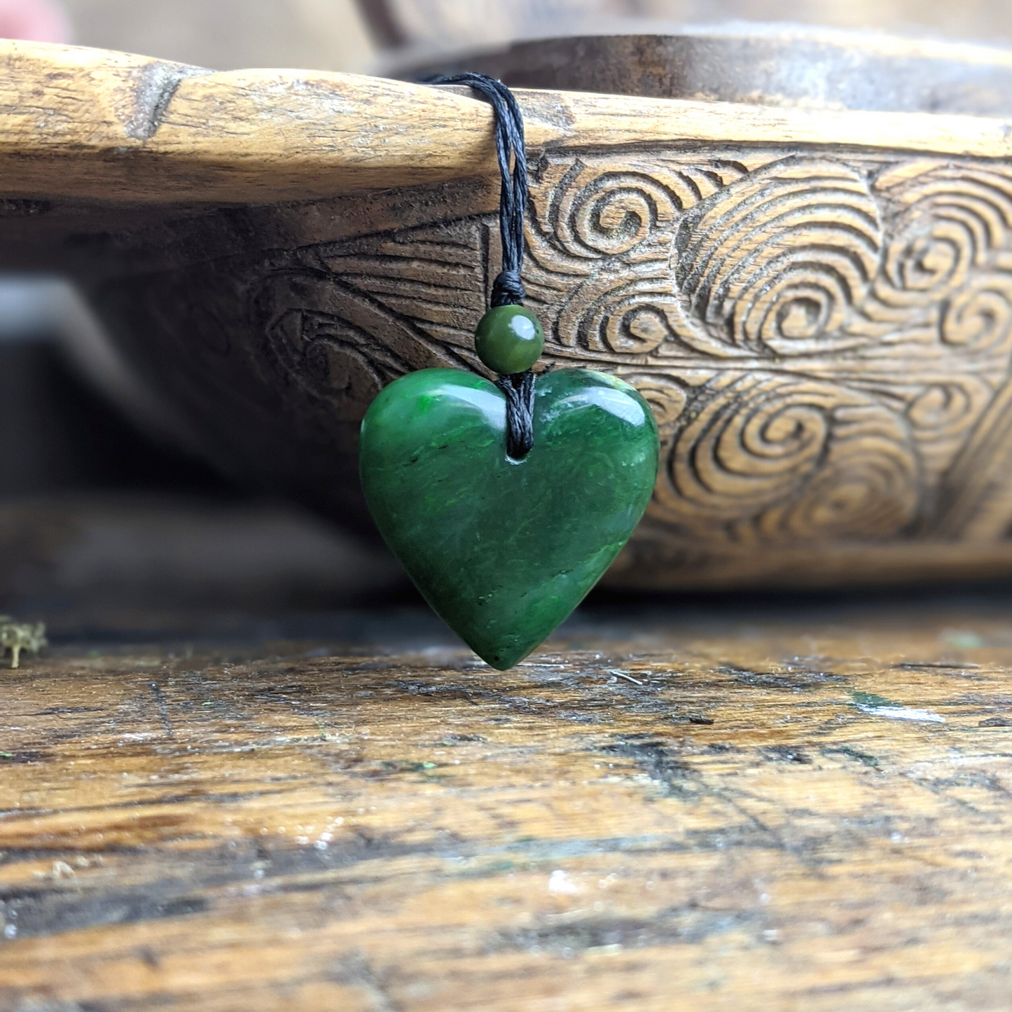 
                  
                    Nephrite Jade Maori Style Heart Couples Pendant Tribal Cord Necklace
                  
                