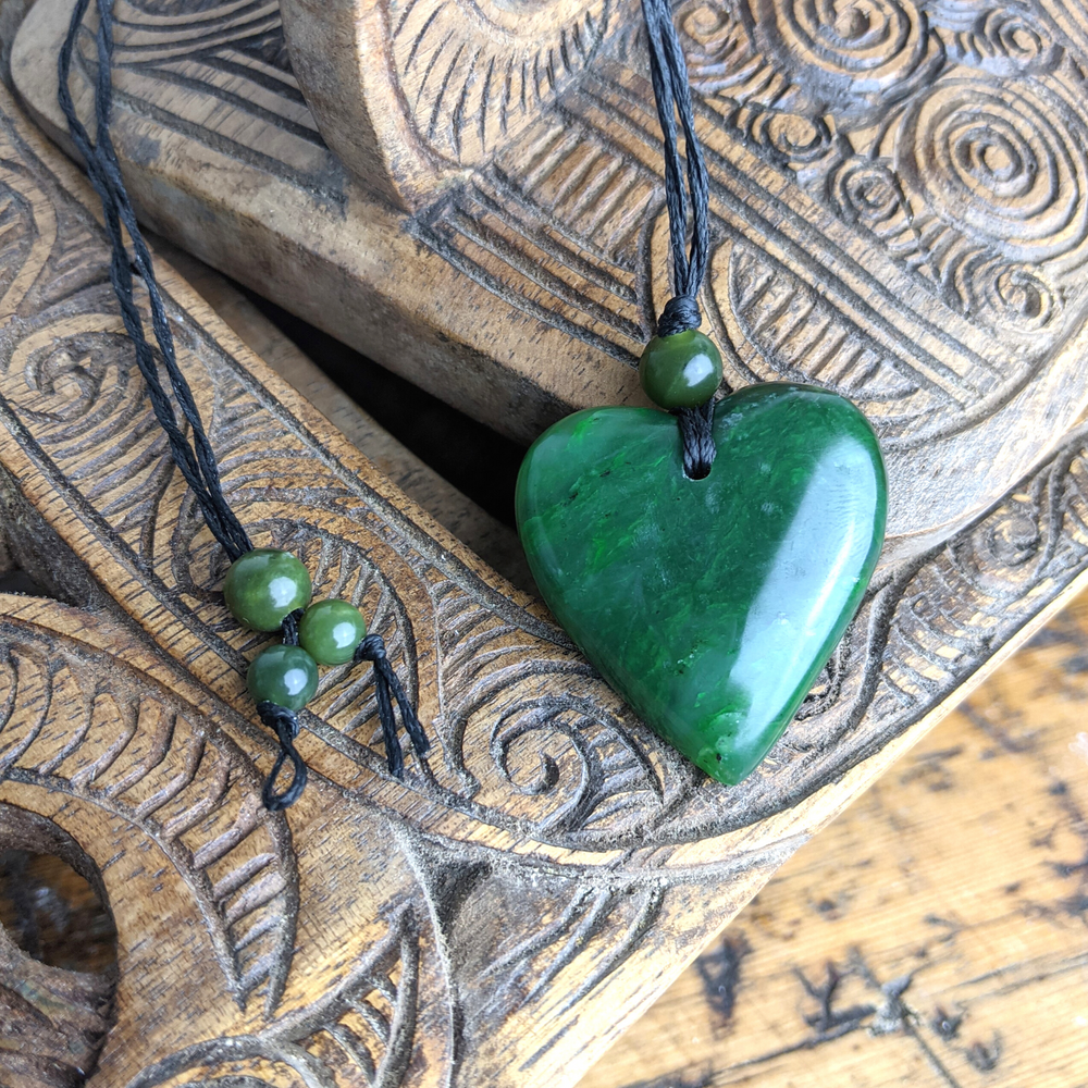 
                  
                    Nephrite Jade Maori Style Heart Couples Pendant Tribal Cord Necklace
                  
                