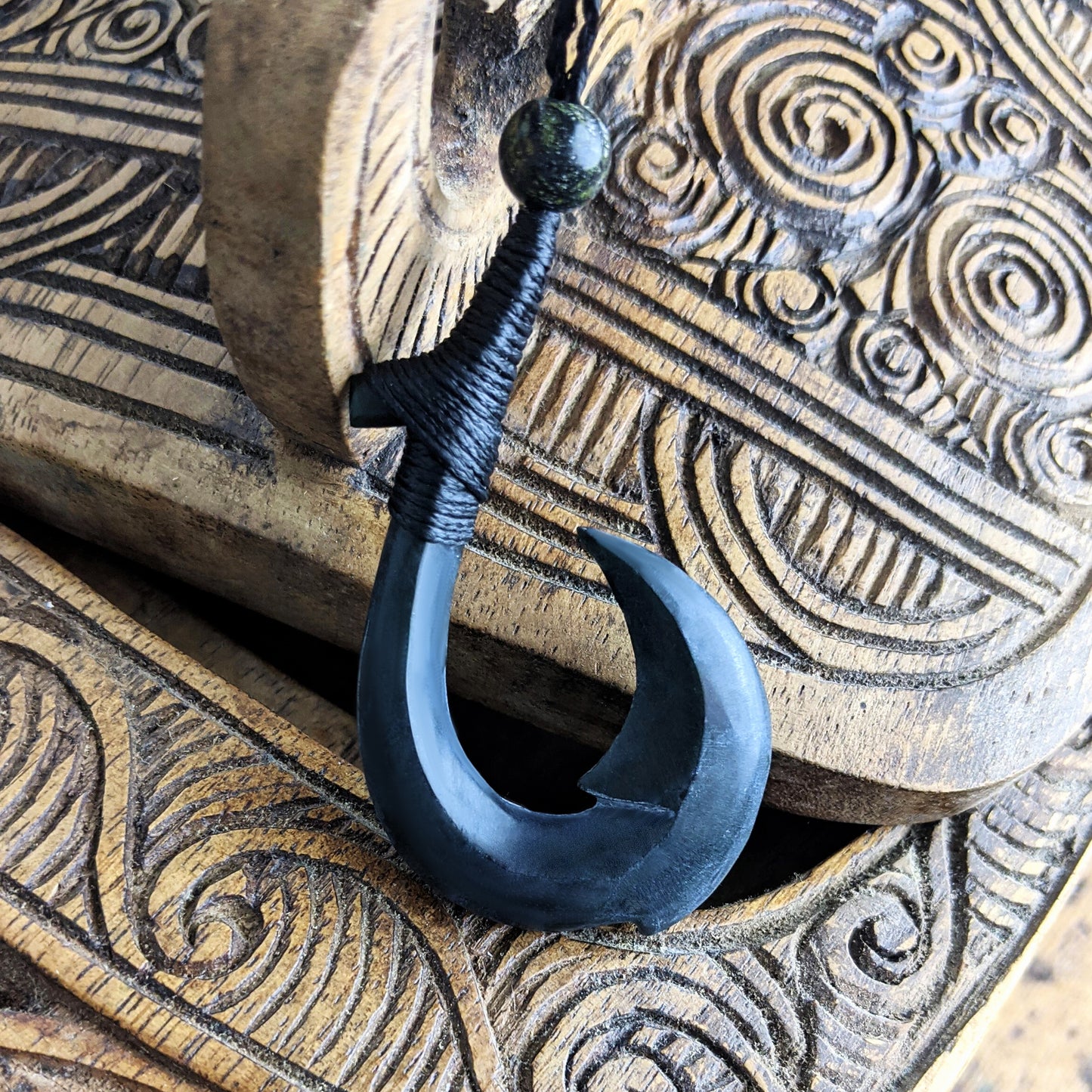 
                  
                    Dark Nephrite Jade Maori Style Hei Matau Pendant Tribal Necklace
                  
                