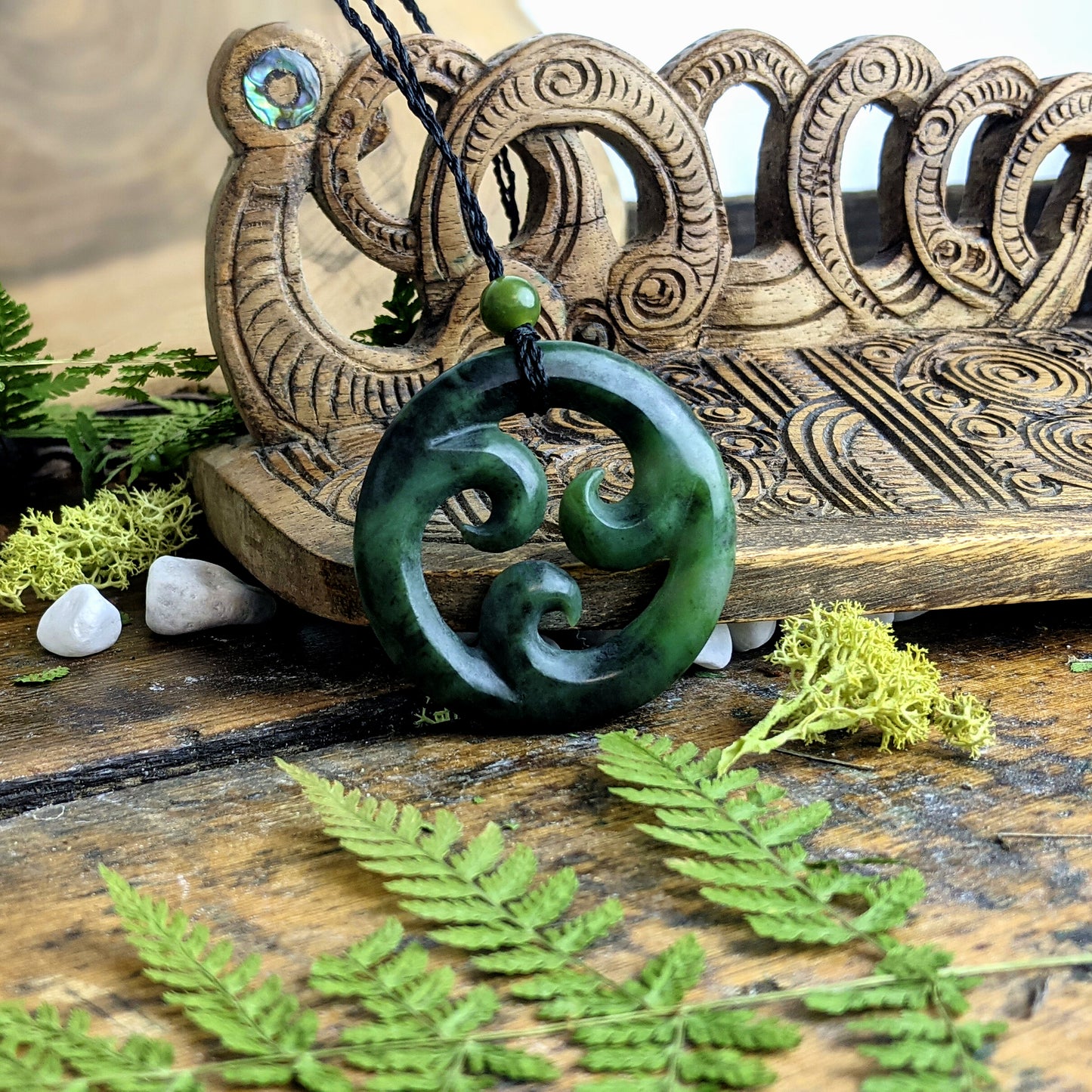 
                  
                    Greenstone Round Triple Koru Maori Style Pendant Tribal Cord Necklace
                  
                