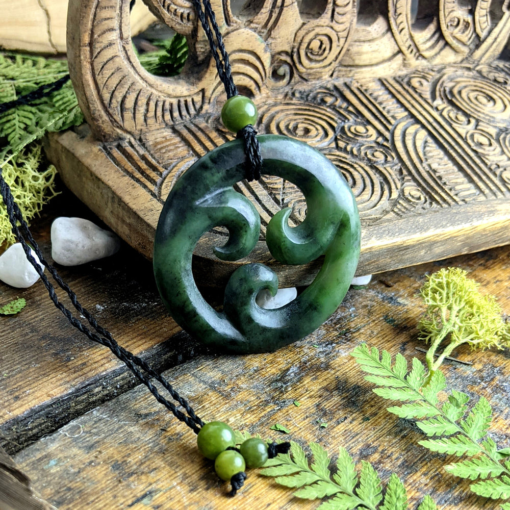 
                  
                    Greenstone Round Triple Koru Maori Style Pendant Tribal Cord Necklace
                  
                