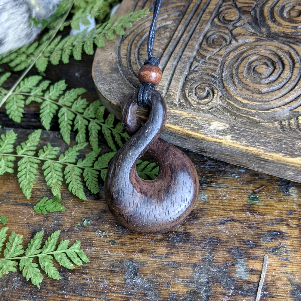 Wood Single Twist Tribal Celtic Knot Pendant Adjustable Cord Necklace