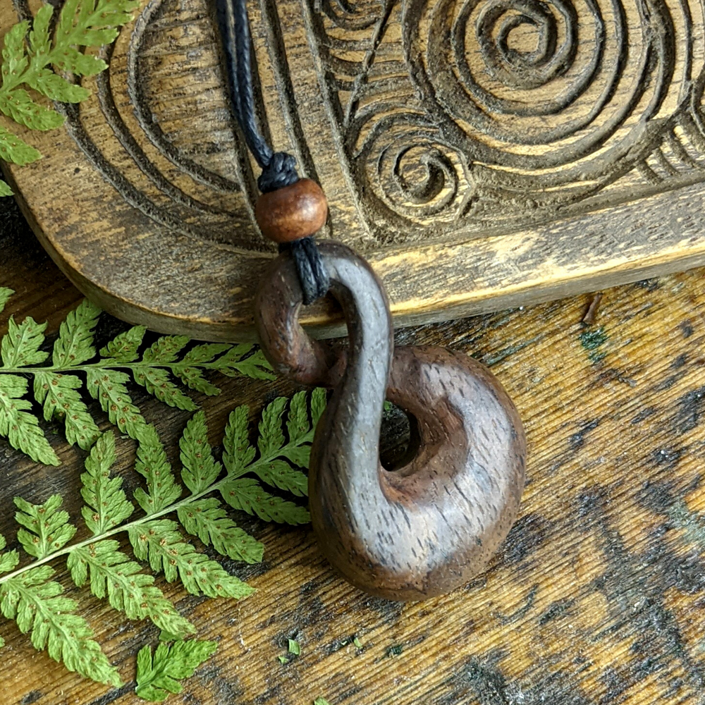 Wood Single Twist Tribal Celtic Knot Pendant Adjustable Cord Necklace