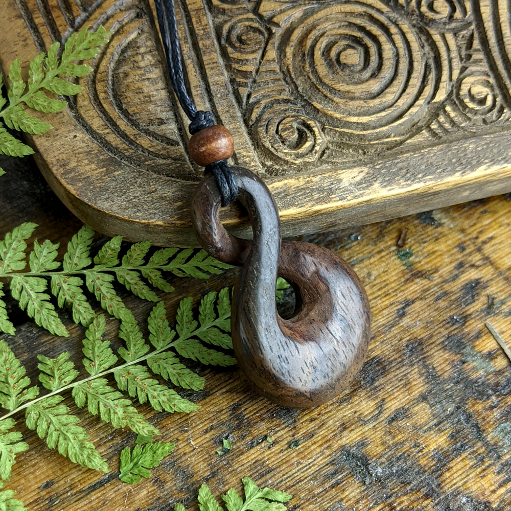 Wood Single Twist Tribal Celtic Knot Pendant Adjustable Cord Necklace