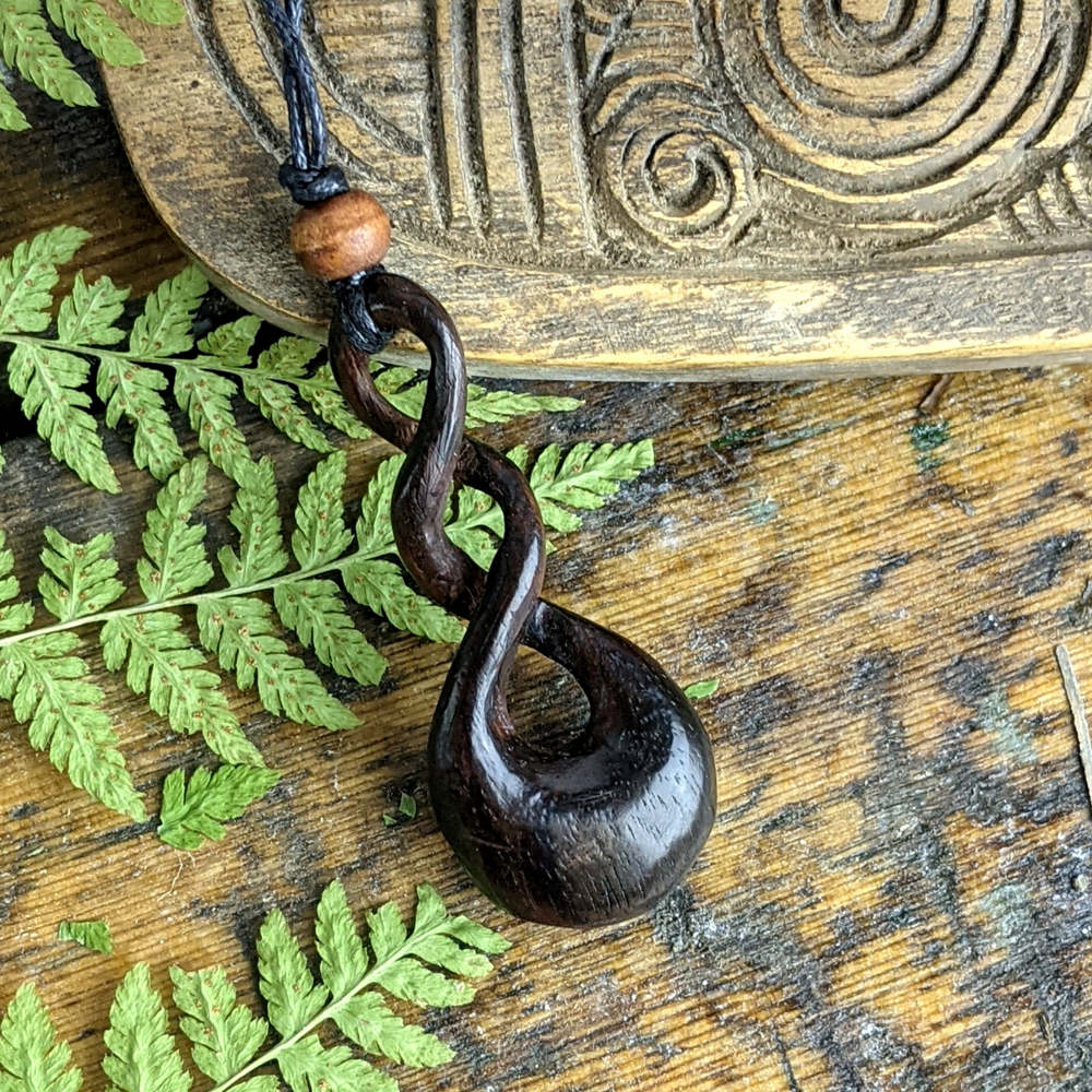 Wood Triple Twist Celtic Knot Drop Pendant Tribal Cord Necklace