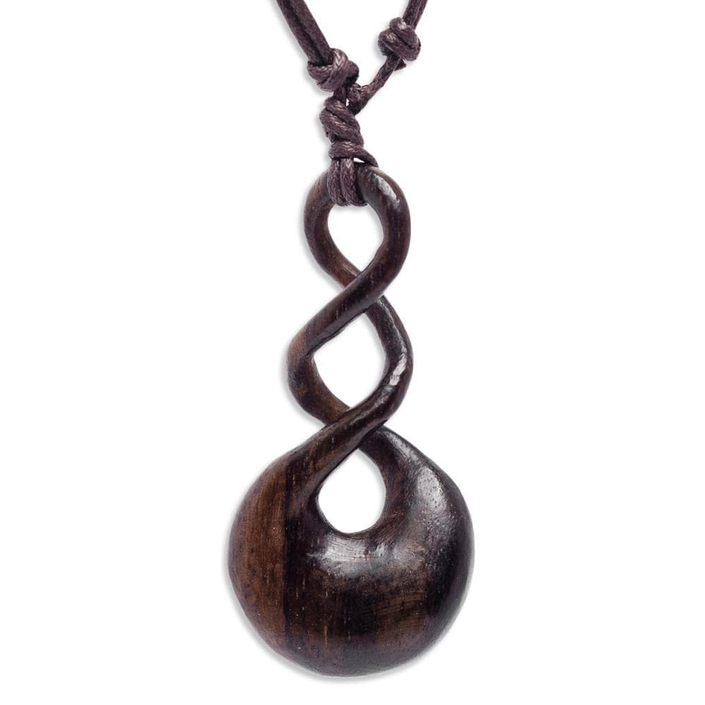 Wood Triple Twist Celtic Knot Drop Pendant Tribal Cord Necklace