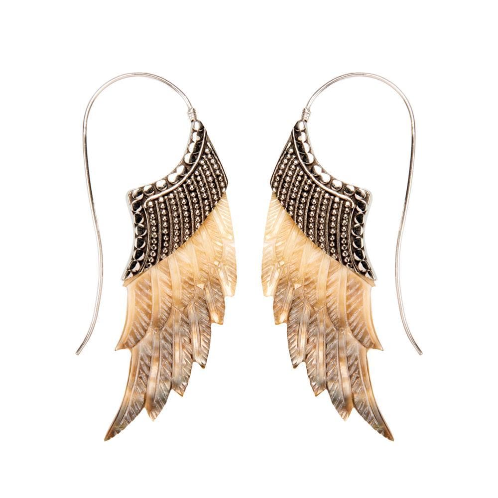 Mother of Pearl Sterling Silver Boho Tribal Angel Bird Wing Earrings