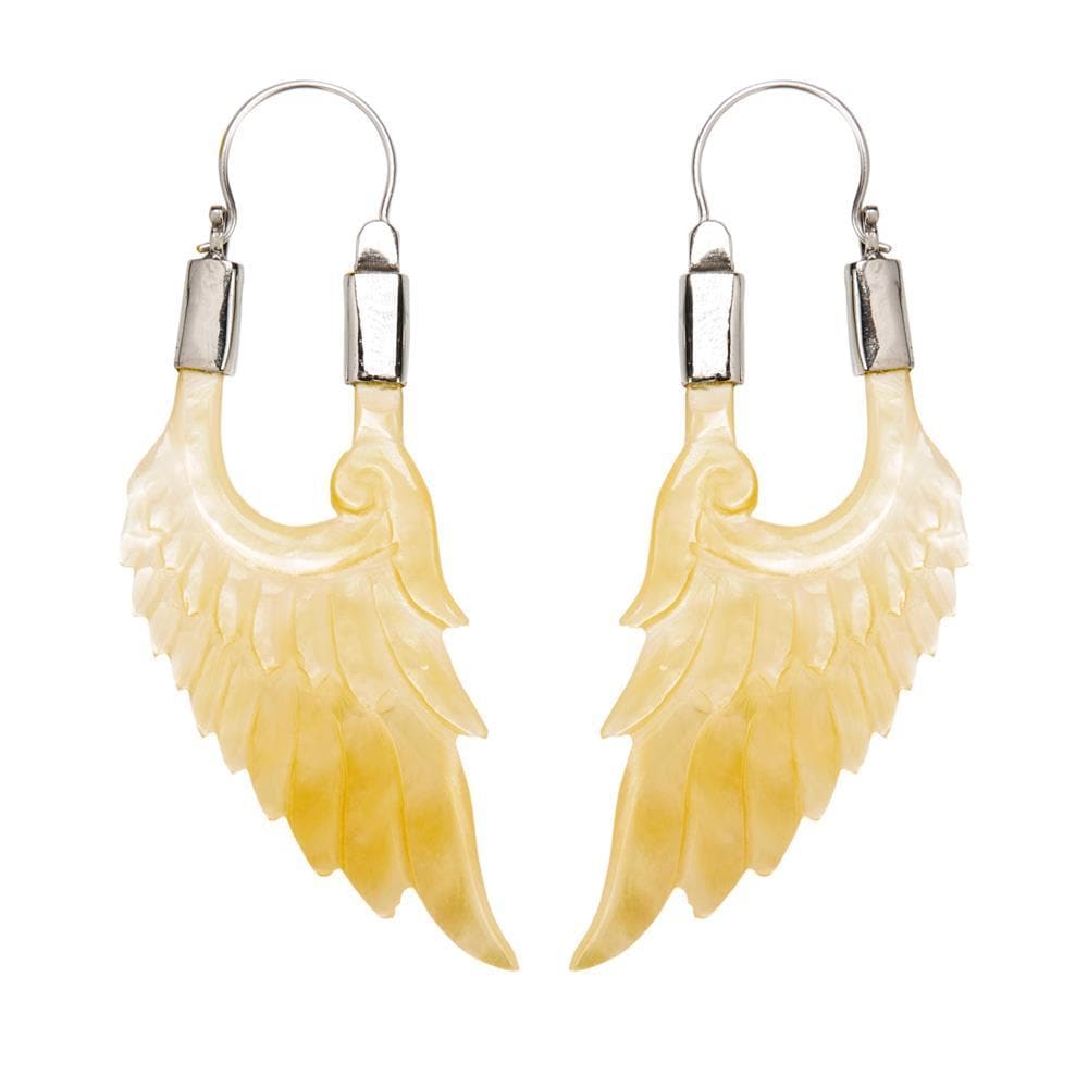Mother of Pearl Sterling Silver Festival Feather Angel Wing Earrings