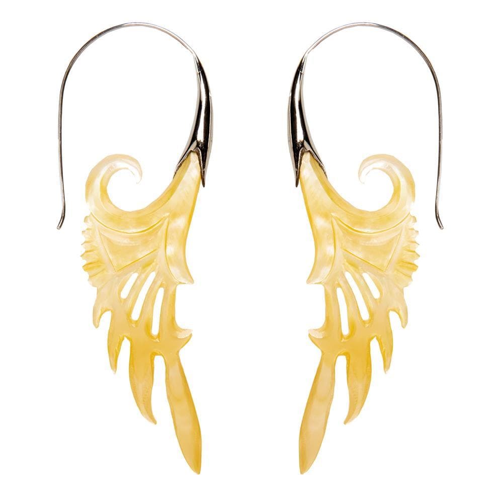 Mother of Pearl Sterling Silver Long Spiral Bird Angel Wing Earrings